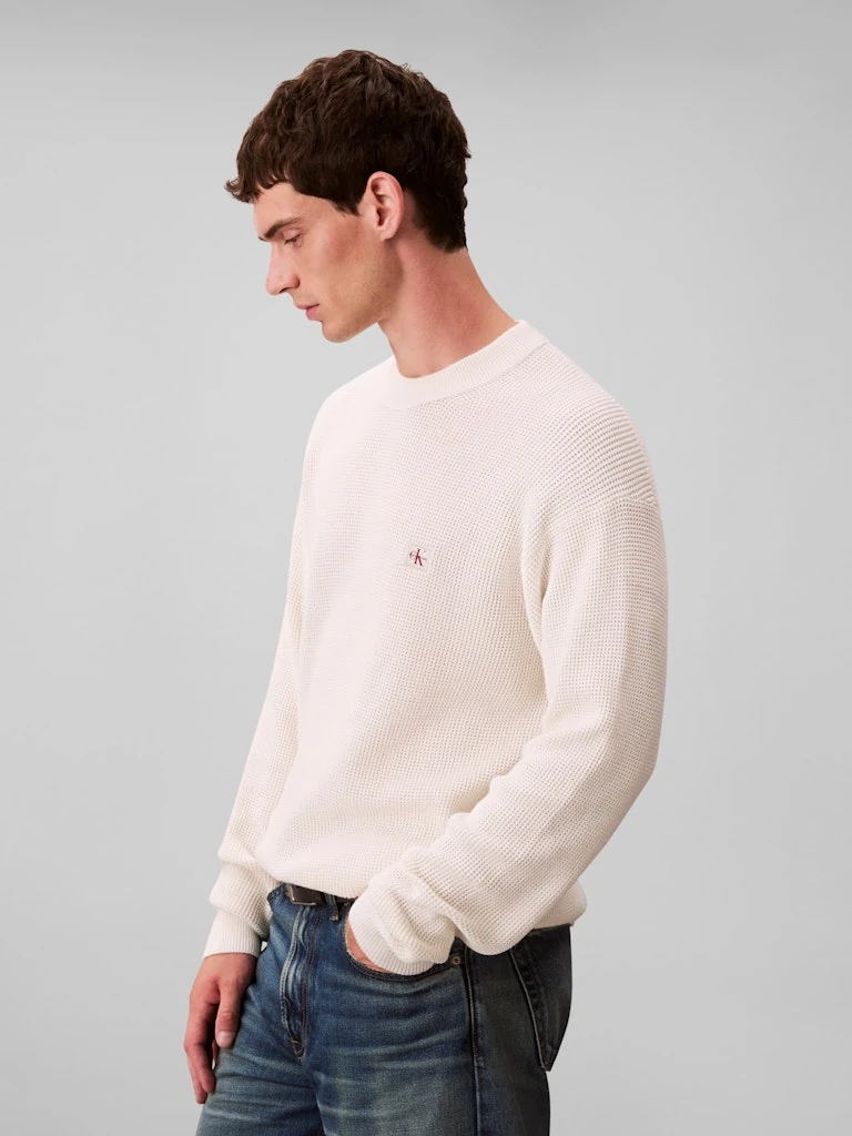 Calvin Klein Erkek Beyaz Pamuk O Yaka Triko