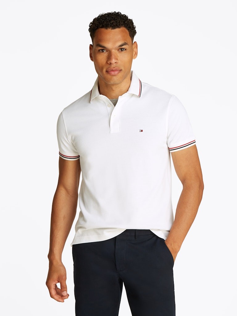 Tommy Hilfiger Pamuk Beyaz Erkek Kısa Kollu Düğmeli Polo Yaka T-Shirt - MW0MW37346YBR