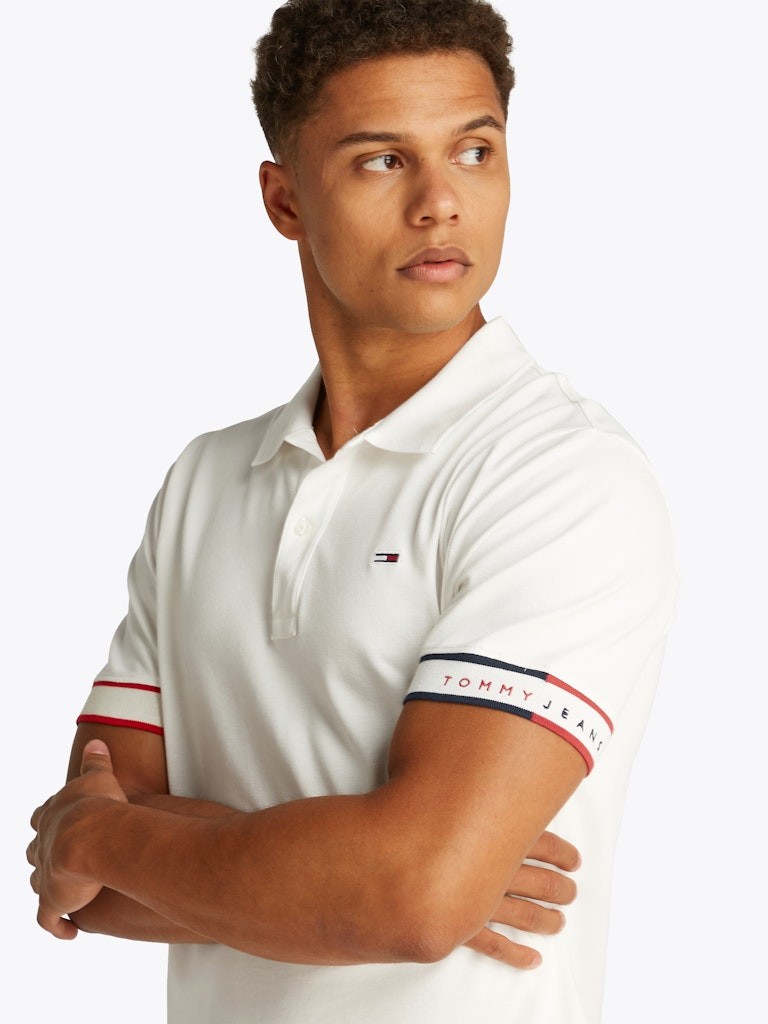 Tommy Hilfiger Rejeneratif Pamuk Beyaz Erkek Kısa Kollu Düğmeli Polo Yaka T-Shirt - DM0DM21306YBL
