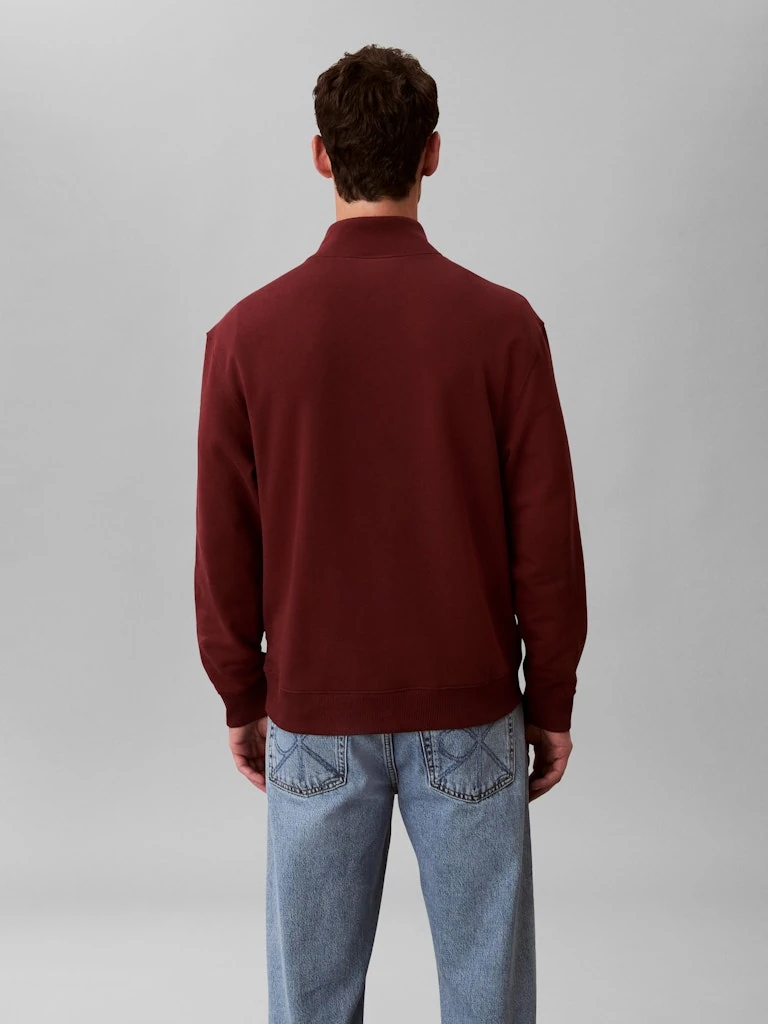 Calvin Klein Erkek Bordo Pamuk Yarım Fermuarlı Sweatshirt