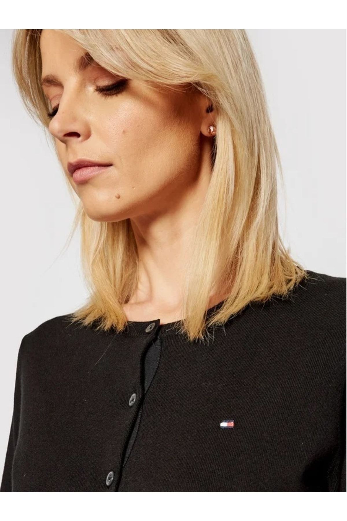 Tommy Hilfiger Pamuk Siyah Kadın Hırka Triko