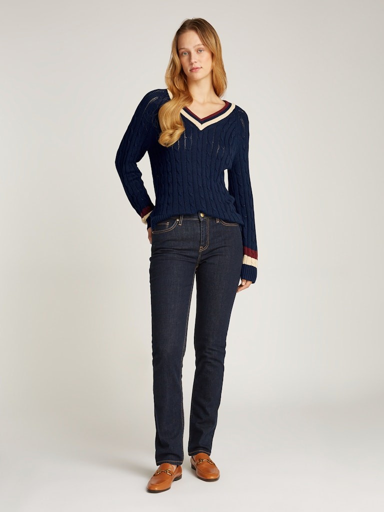 Tommy Hilfiger Pamuk Lacivert Kadın Uzun Kollu V Yaka Triko - WW0WW43972C1G