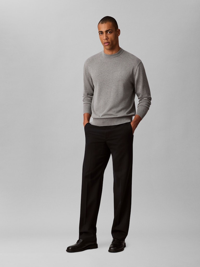 Calvin Klein Erkek Gri Pamuk O Yaka Triko
