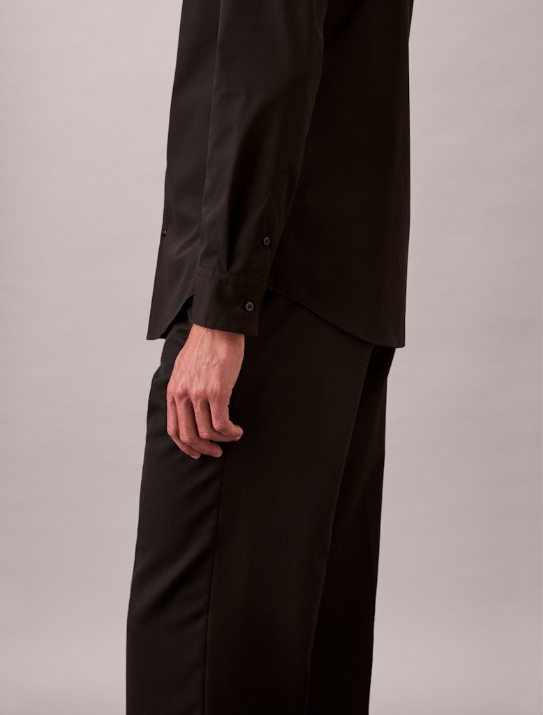 Calvin Klein Erkek Siyah Poplin Dar Kesim Uzun Kollu Gömlek