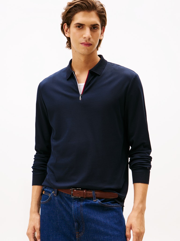 Tommy Hilfiger Erkek Fermuarlı Polo Yaka Lacivert T-Shirt
