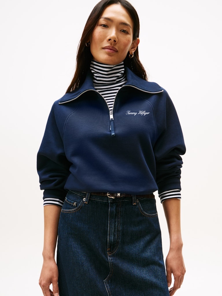 Tommy Hilfiger Kadın Lacivert Yarım Fermuar Sweatshirt