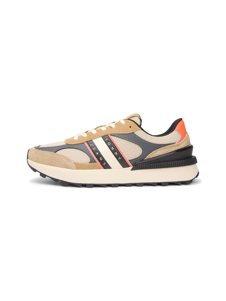 Tommy Hilfiger Erkek Bej Deri Kısa Taban Runner Sneakers