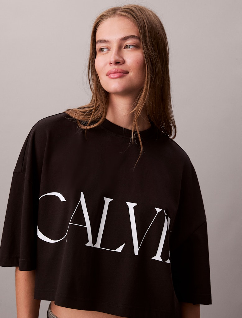 Calvin Klein Kadın O Yaka Crop Siyah T-Shirt