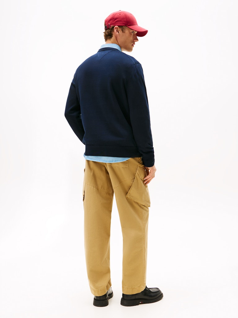 Tommy Hilfiger Erkek O Yaka Logolu Lacivert Triko