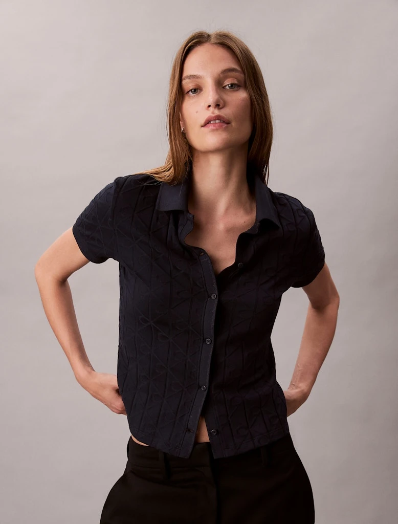 Calvin Klein Kadın Pamuklu Polo Yaka Lacivert T-Shirt