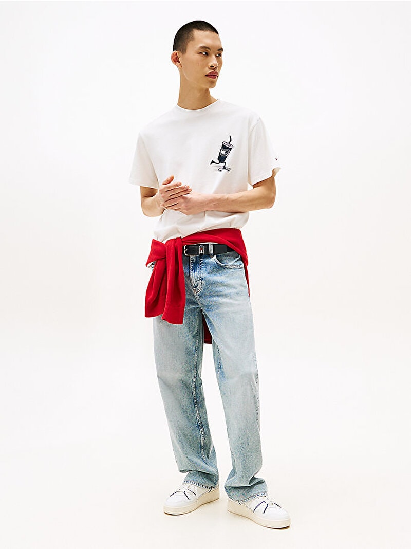 Tommy Hilfiger Erkek Relax Skater Backprint Beyaz T-shirt