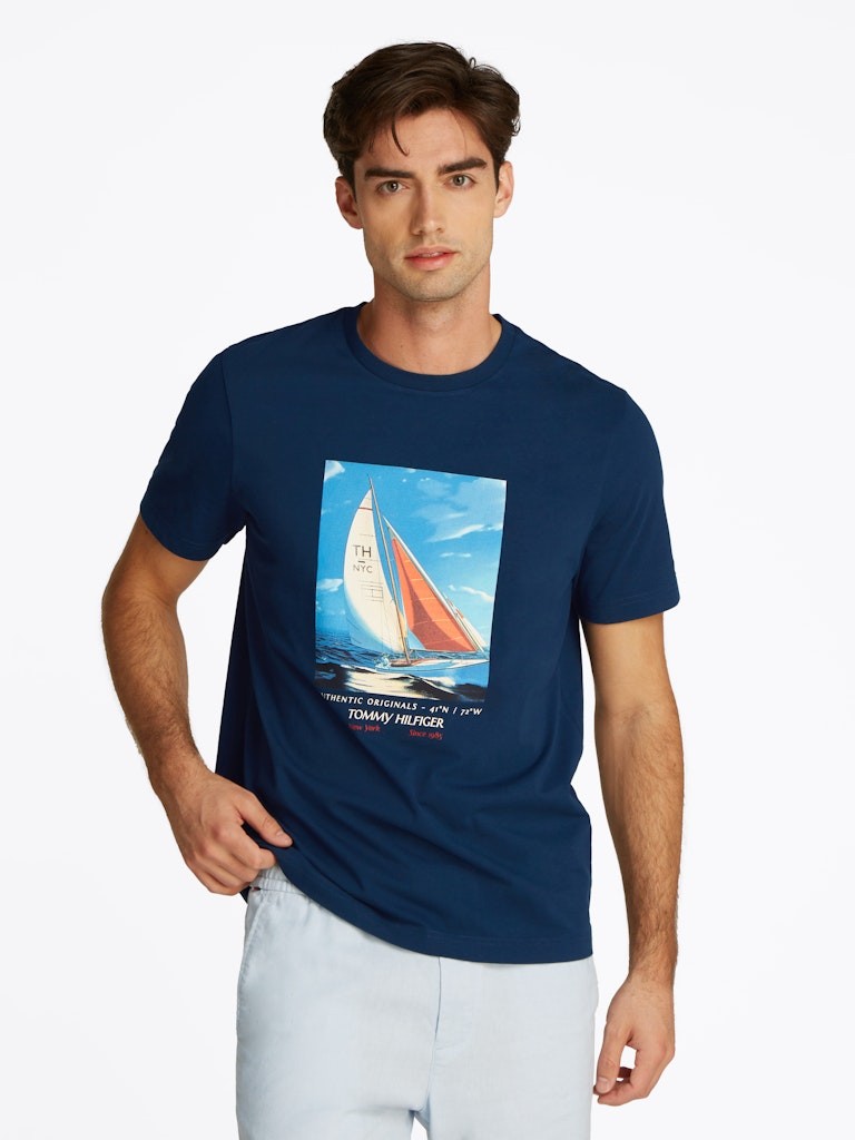 Tommy Hilfiger Rejeneratif Pamuk Lacivert Erkek Kısa Kollu T-Shirt - MW0MW38615DAF