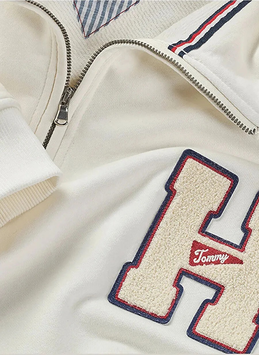 Tommy Hilfiger Erkek Fermuarlı Regular Fit Beyaz Sweatshirt - DM0DM21263YAC