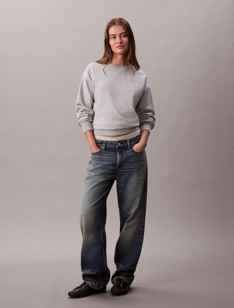 Calvin Klein Kadın Gri Pamuk O Yaka  Sweatshirt