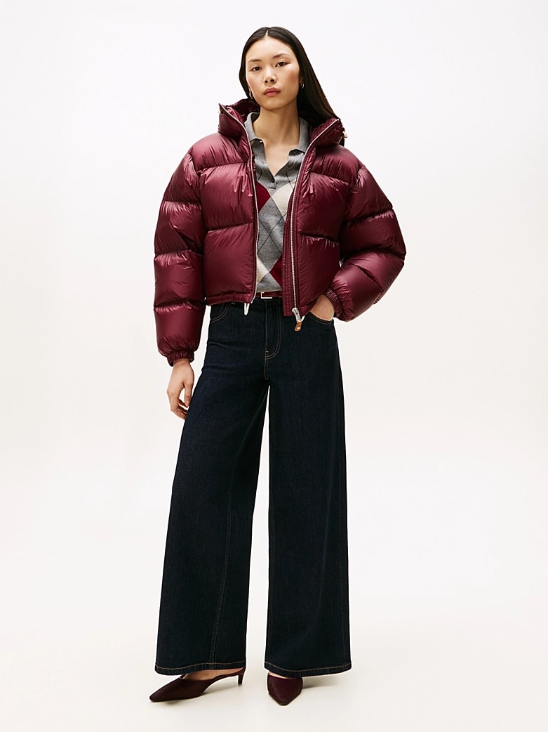 Tommy Hilfiger Kadın Bordo Kaz Tüyü Puffer Mont