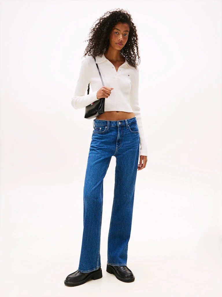 Tommy Hilfiger Kadın Polo Yaka Ekru Triko