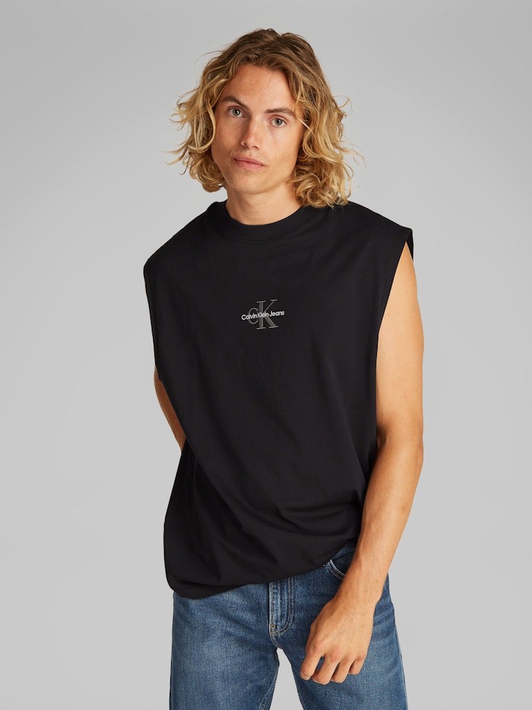 Calvin Klein Rejeneratif Pamuk Siyah Erkek Kolsuz T-shirt - J30J327493BEH
