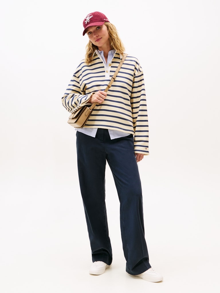 Tommy Hilfiger Kadın Kahverengi Polo Yaka Düğmeli Sweatshirt