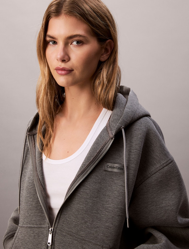 Calvin Klein Kadın Tam Fermuarlı Kapşonlu Gri Sweatshirt