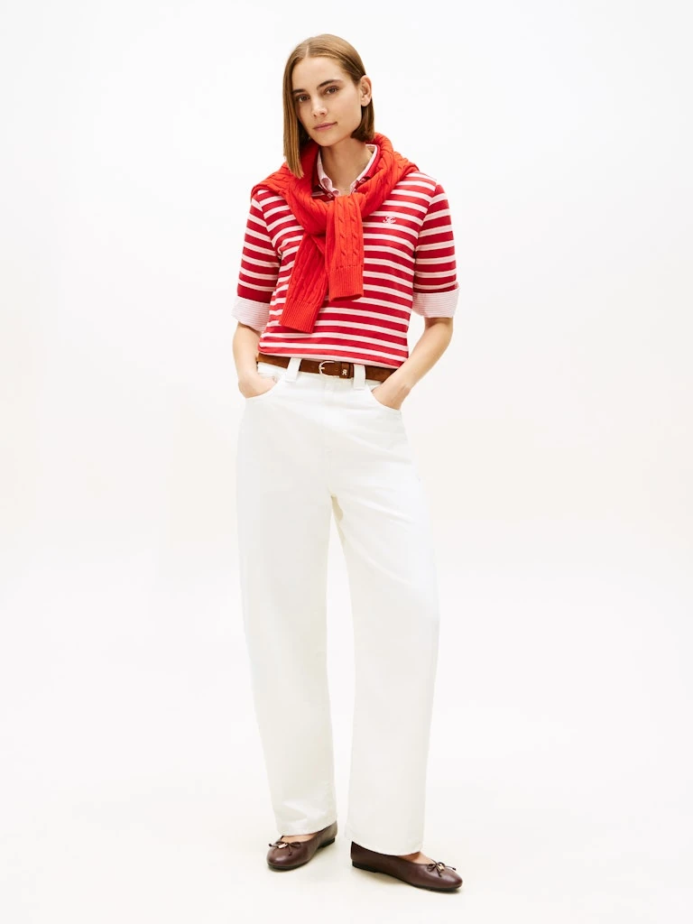 Tommy Hilfiger Kadın Kırmızı Kısa Kollu Fermuarlı Polo Yaka T-Shirt