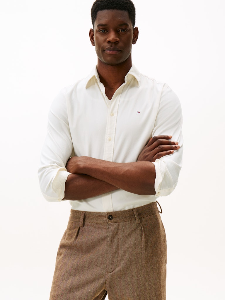 Tommy Hilfiger Erkek Normal Kesim Ekru Gömlek