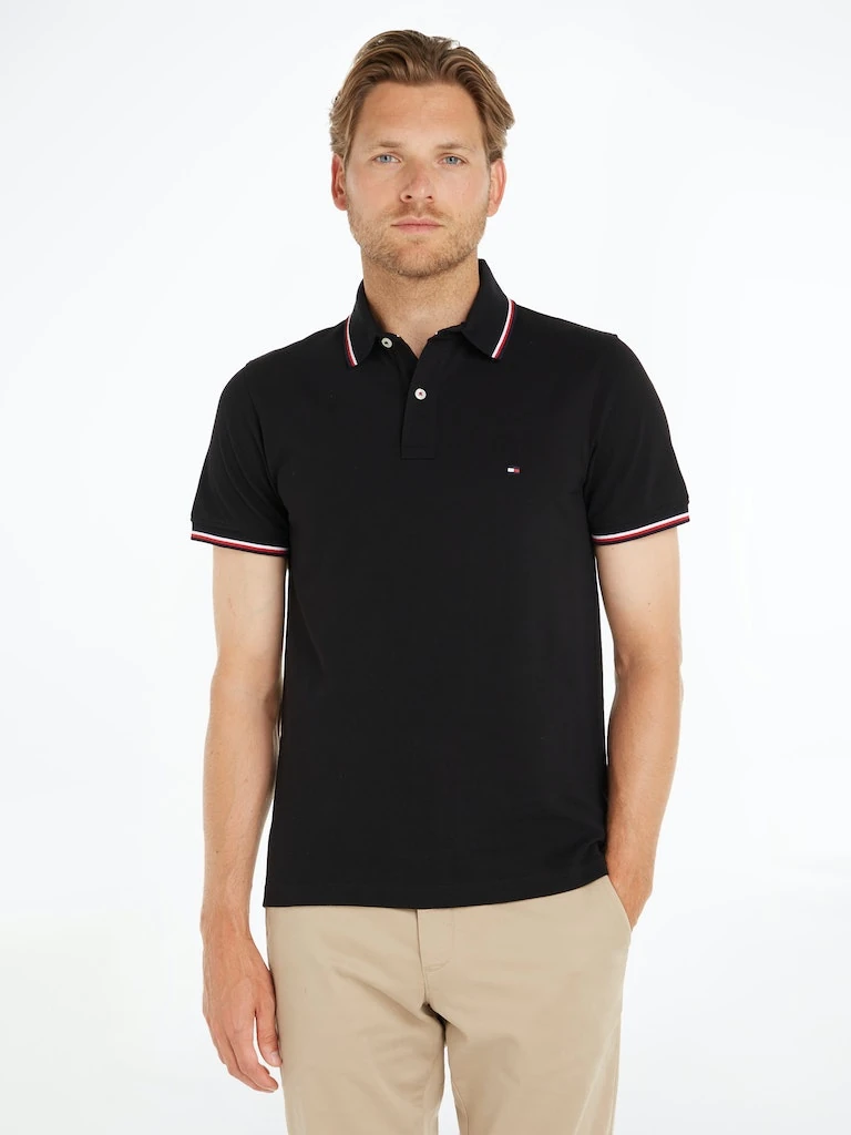 Tommy Hilfiger Pamuk Siyah Erkek Kısa Kollu Düğmeli Polo Yaka T-Shirt
