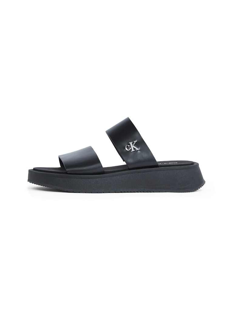 Calvin Klein Deri Siyah Kadın Düz Taban Çift Bantlı Sandalet - YW0YW016940GJ