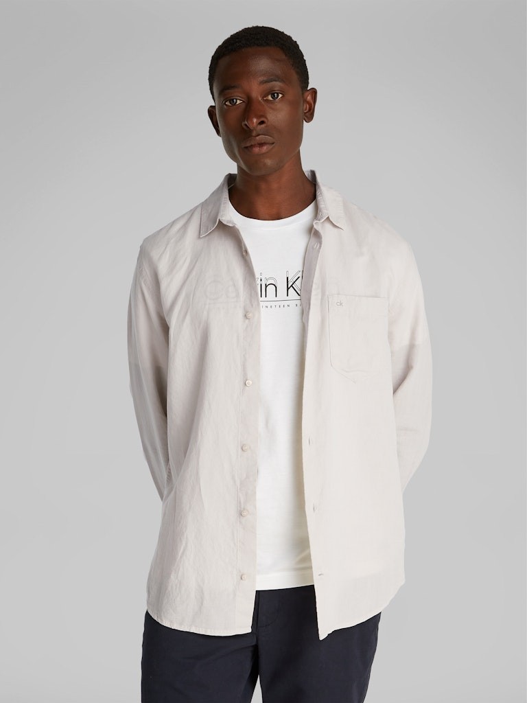 Calvin Klein Keten Bej Erkek Uzun Kollu Gömlek - K10K114488PE0