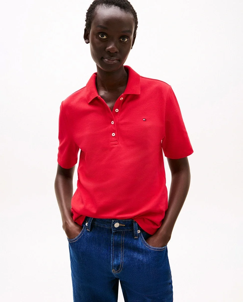 Tommy Hilfiger Kadın Regular Fit Kırmızı Polo Yaka T-shirt