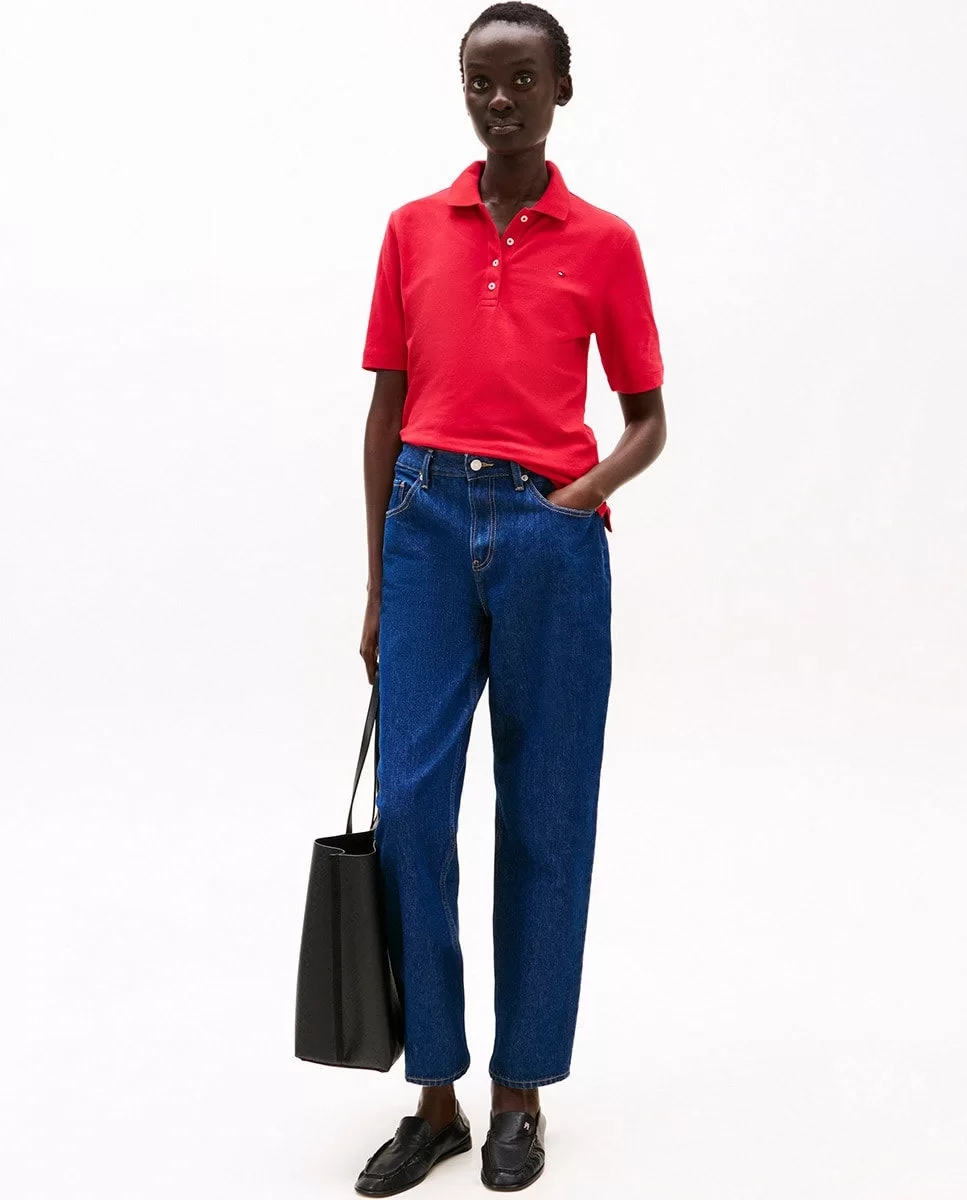 Tommy Hilfiger Kadın Regular Fit Kırmızı Polo Yaka T-shirt