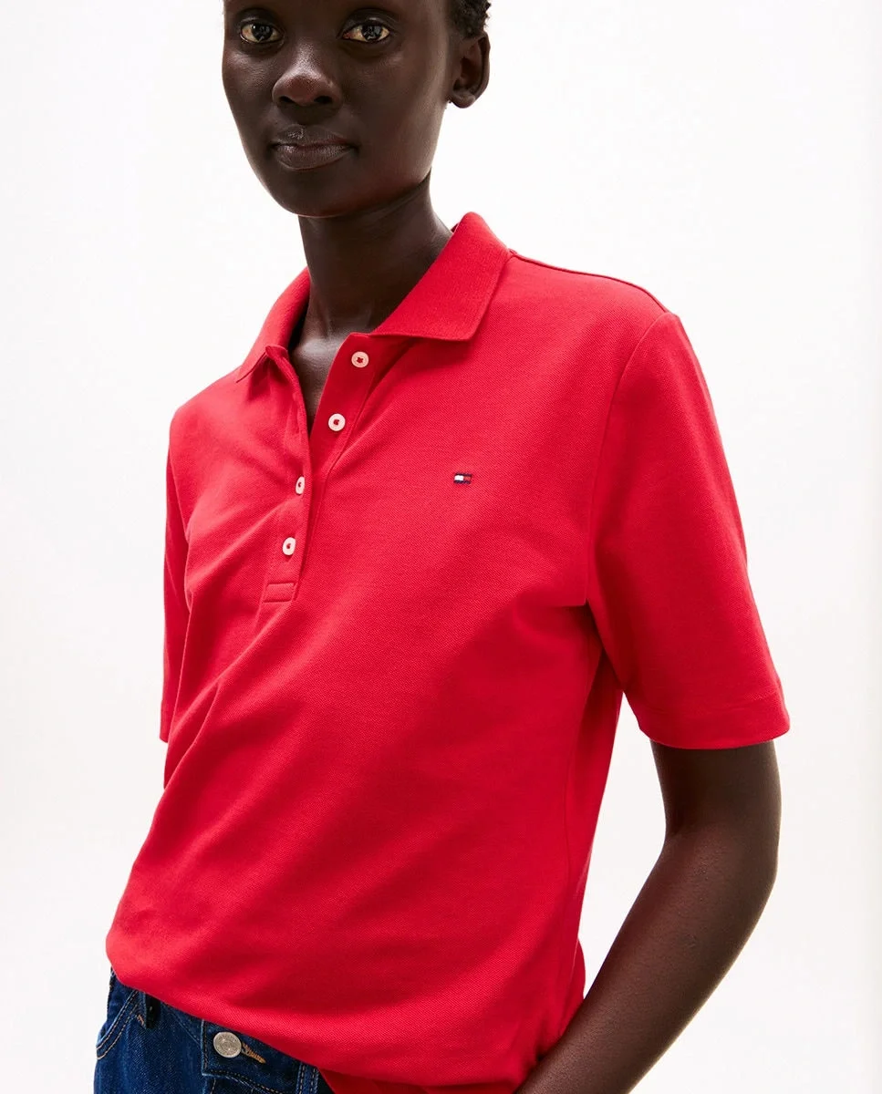 Tommy Hilfiger Kadın Regular Fit Kırmızı Polo Yaka T-shirt