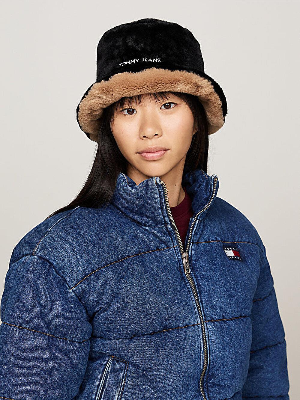 Tommy Hilfiger Kadın Kürklü Siyah Şapka