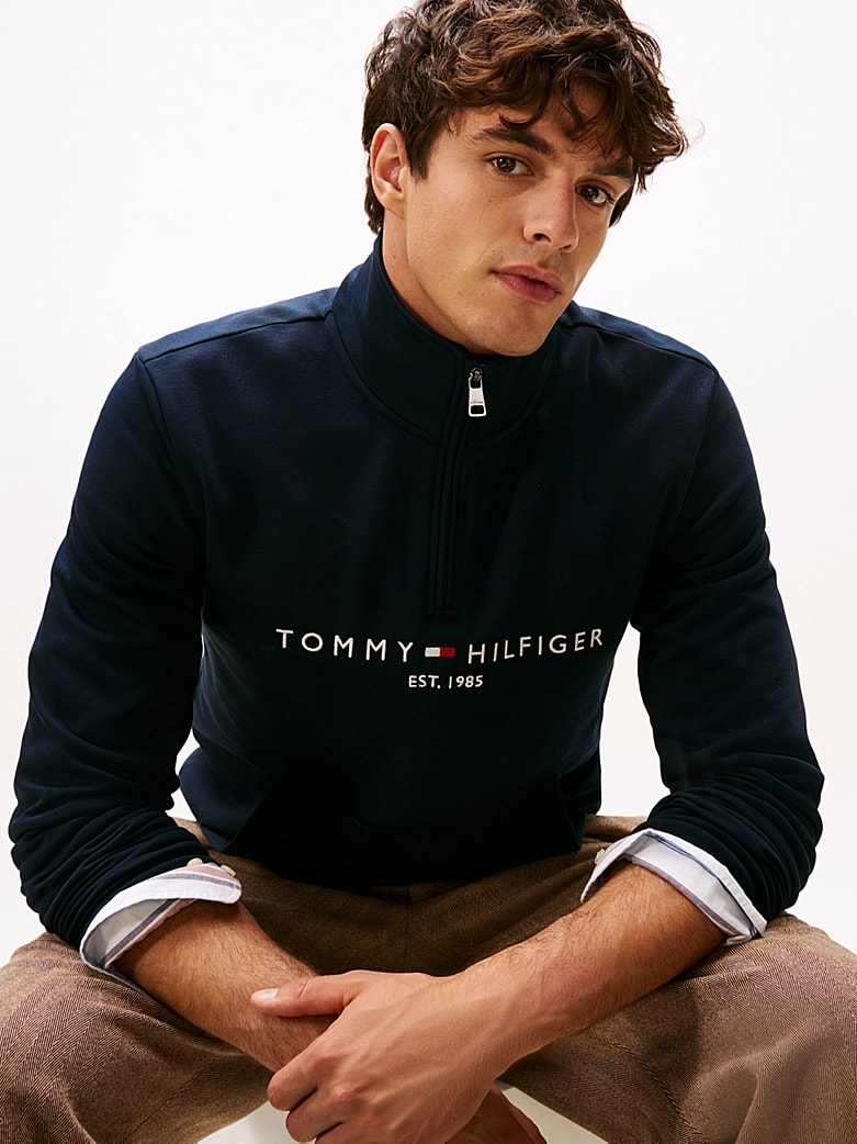 Tommy Hilfiger Erkek Yarım Fermuarlı Mavi Sweatshirt