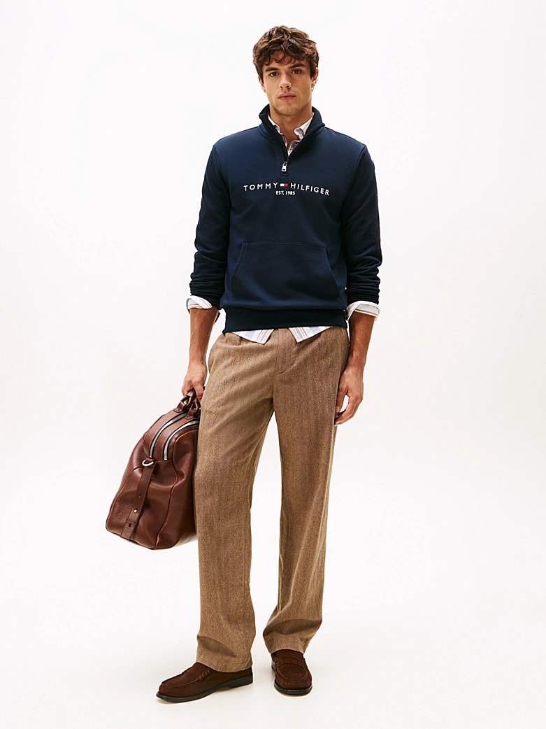 Tommy Hilfiger Erkek Yarım Fermuarlı Mavi Sweatshirt