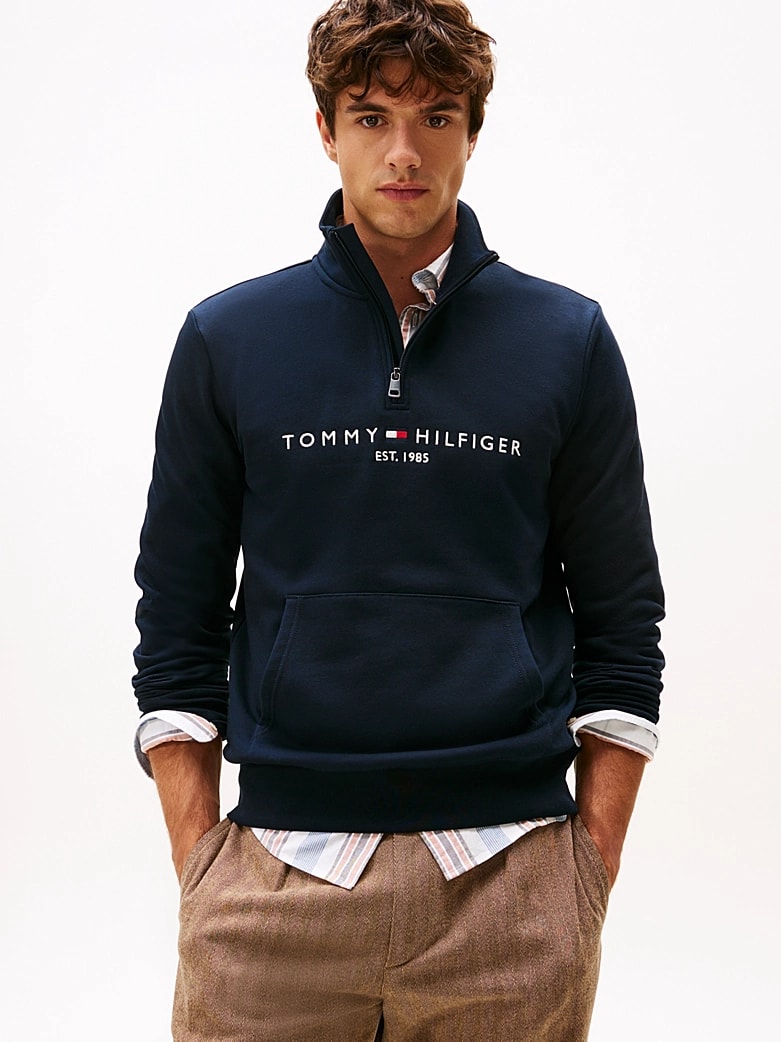 Tommy Hilfiger Erkek Yarım Fermuarlı Mavi Sweatshirt