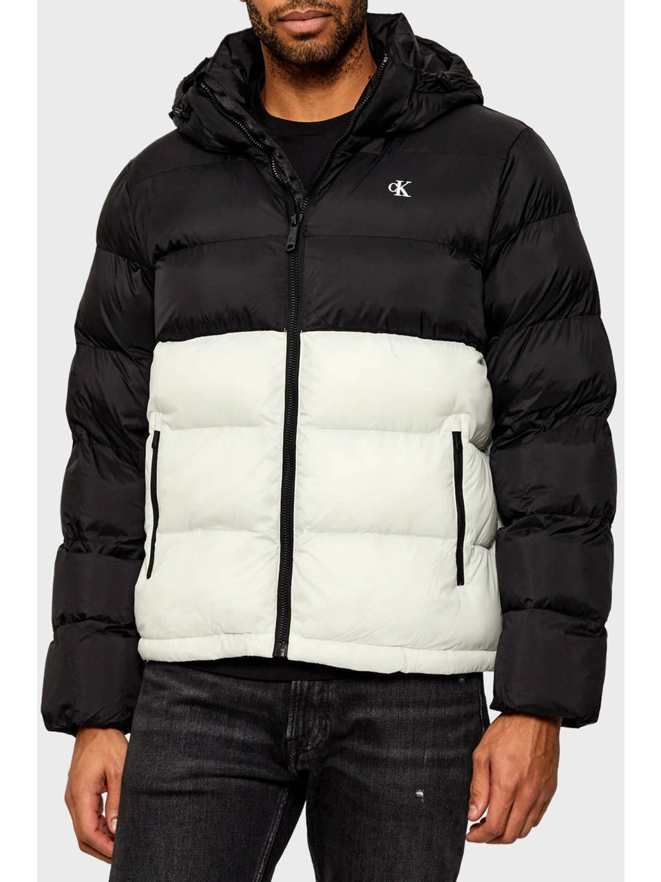 Calvin Klein Erkek Kapitoneli Kapuüşonlu Beyaz Mont