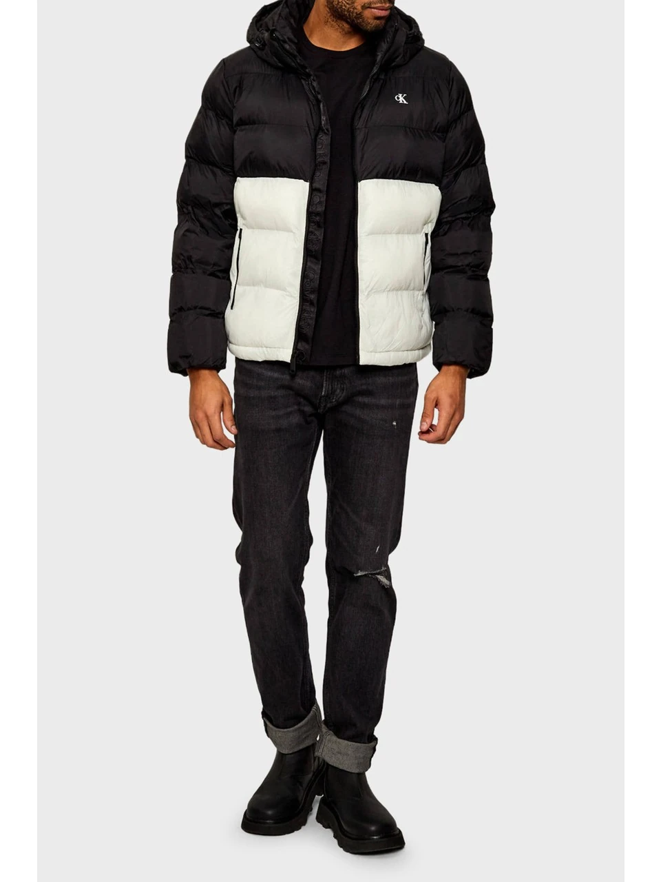 Calvin Klein Erkek Kapitoneli Kapuüşonlu Beyaz Mont