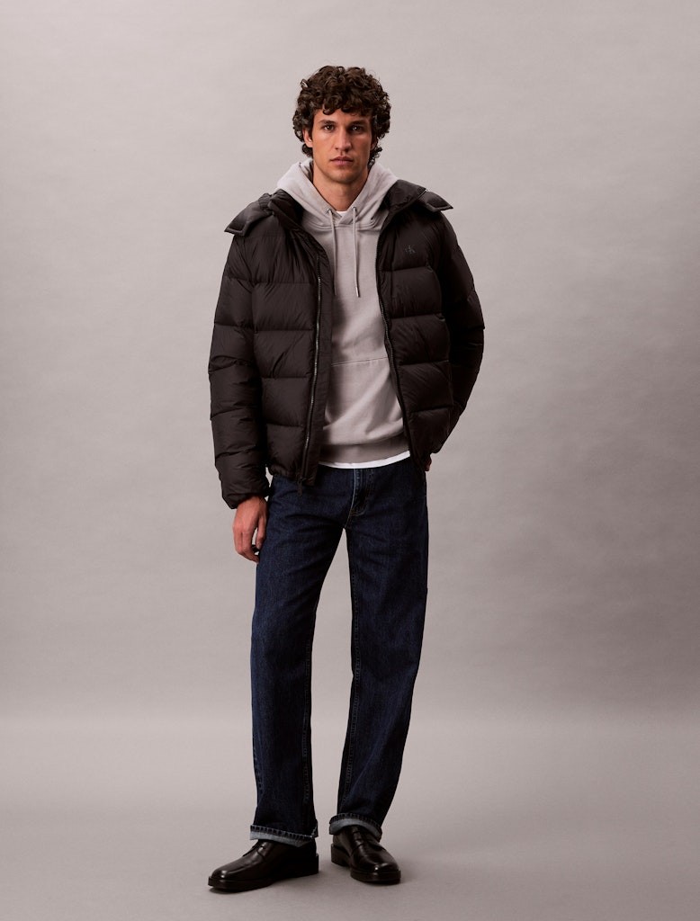 Calvin Klein Erkek Siyah Kaz Tüyü Puffer Kapşonlu Kaban