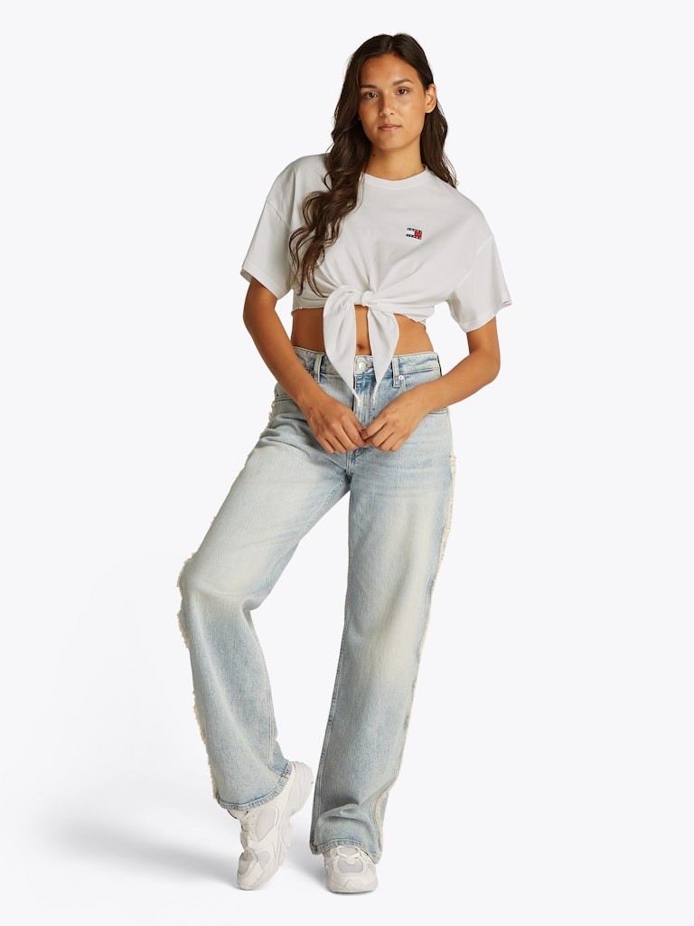 Tommy Hilfiger Rejeneratif Pamuk Beyaz Kadın Kısa Kollu Crop T-Shirt