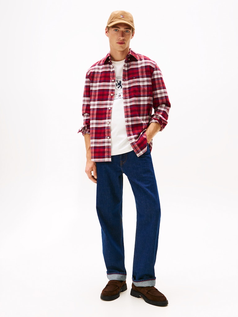 Tommy Hilfiger Erkek Flanel Normal Kesim Bordo Gömlek