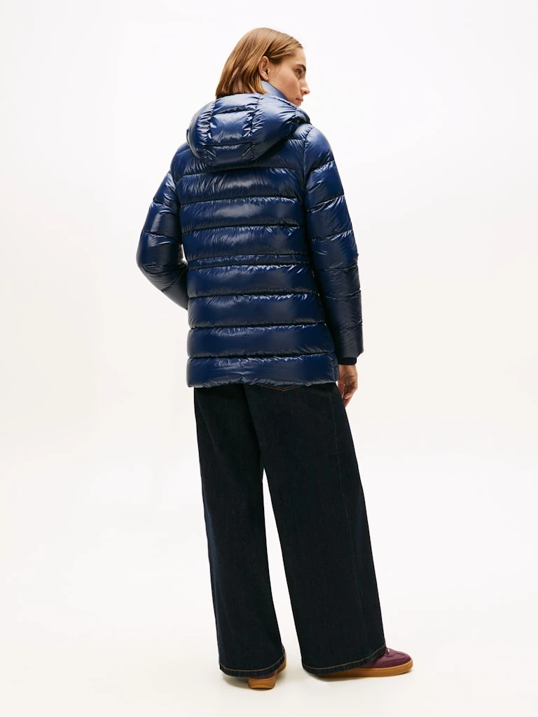 Tommy Hilfiger Kadın Lacivert Kaz Tüyü Puffer Kapşonlu Kaban