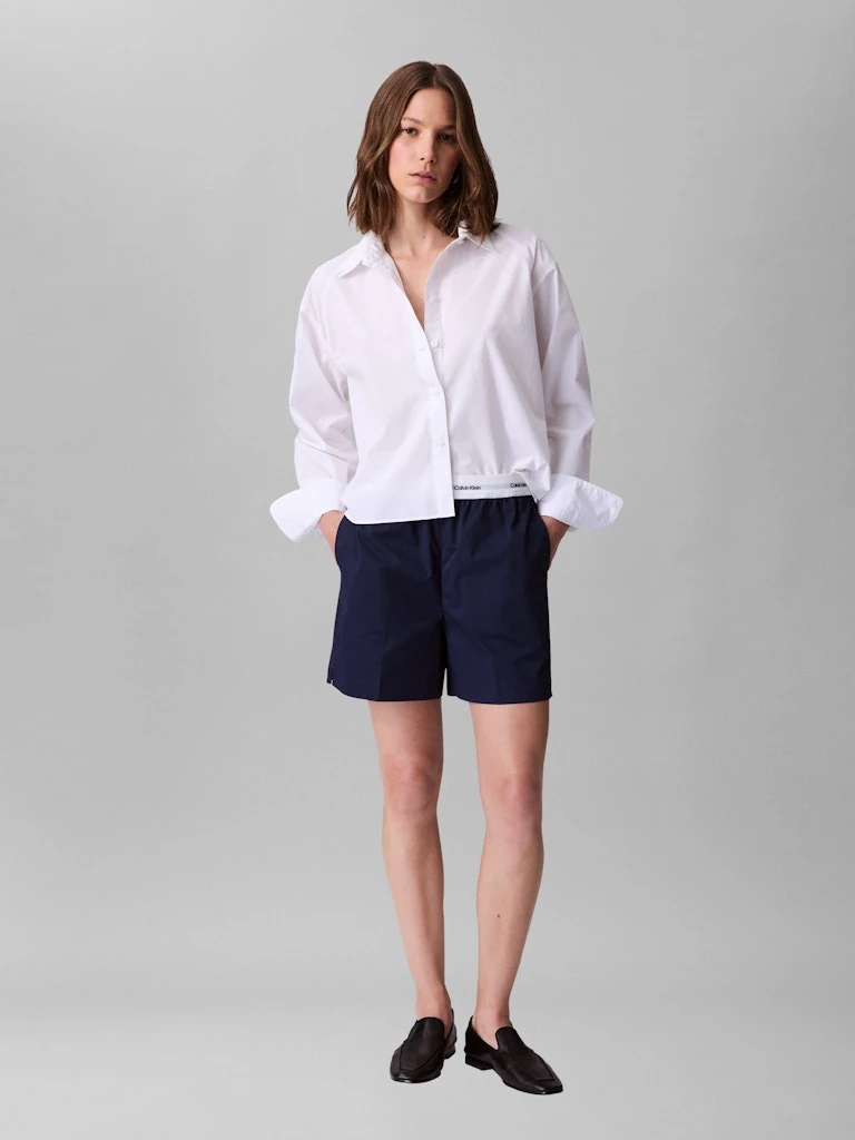 Calvin Klein Kadın Beyaz Poplin Rahat Kesim Uzun Kollu Gömlek