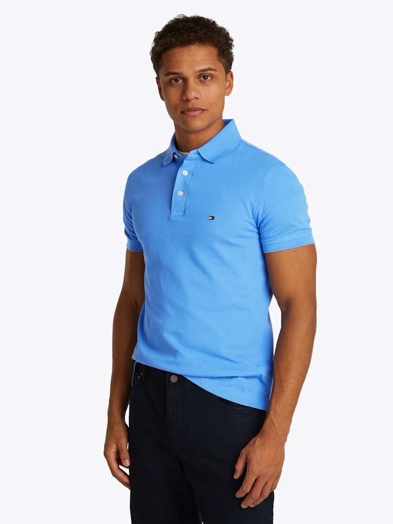 Tommy Hilfiger Organik Pamuk Mavi Erkek Kısa Kollu Düğmeli Polo Yaka T-Shirt - MW0MW17771C30