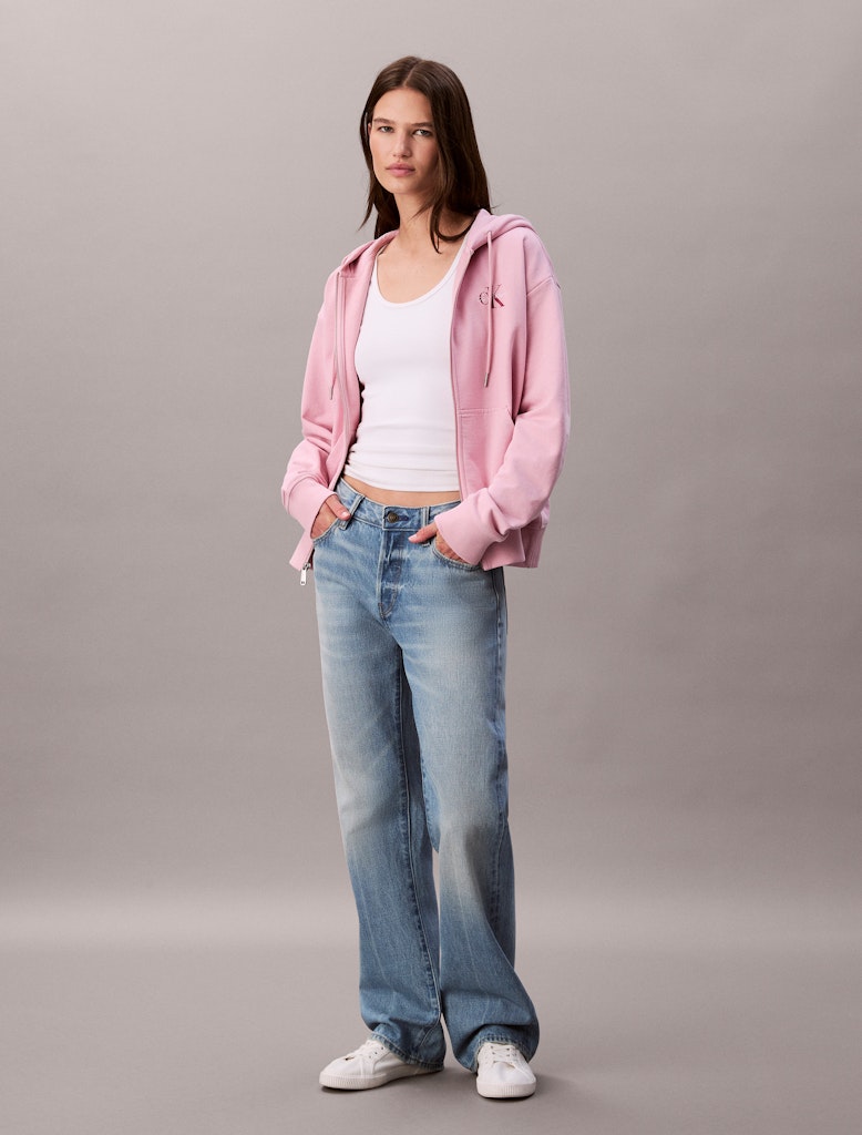 Calvin Klein Kadın Pembe  Tam Fermuarlı Kapşonlu Sweatshirt