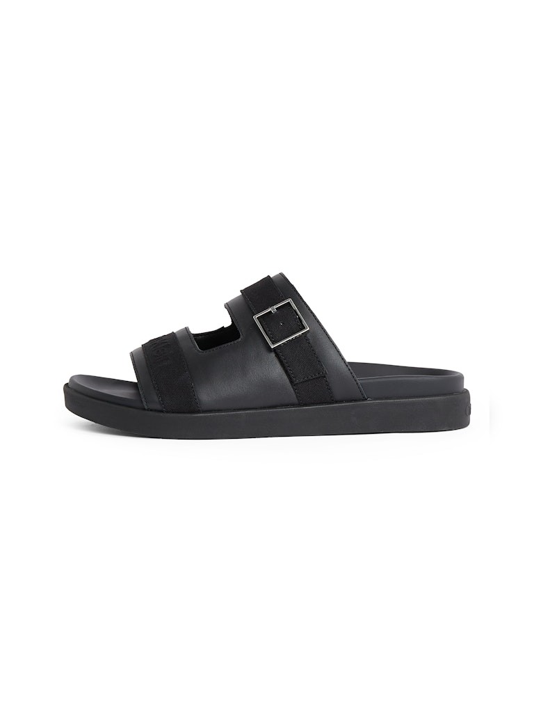 Calvin Klein Deri Siyah Erkek Kısa Taban Çift Bantlı Sandalet - HM0HM01755BEH