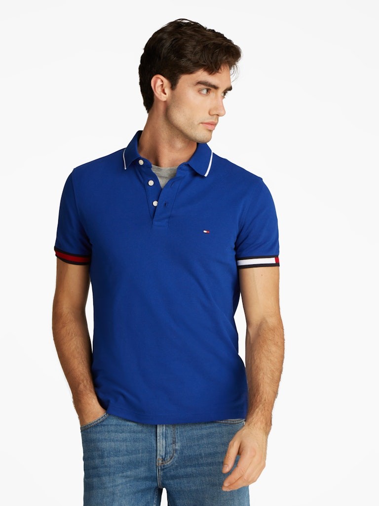 Tommy Hilfiger Organik Pamuk Mavi Erkek Kısa Kollu Düğmeli Polo Yaka T-Shirt