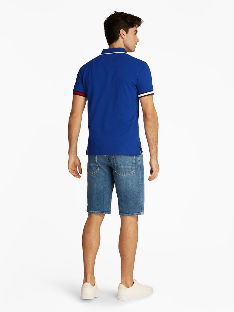 Tommy Hilfiger Organik Pamuk Mavi Erkek Kısa Kollu Düğmeli Polo Yaka T-Shirt