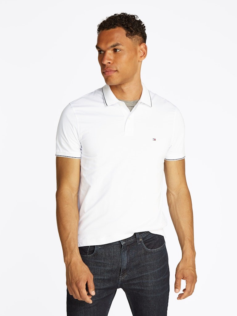 Tommy Hilfiger Pamuk Beyaz Erkek Kısa Kollu Düğmeli Polo Yaka T-Shirt - MW0MW37310YBR
