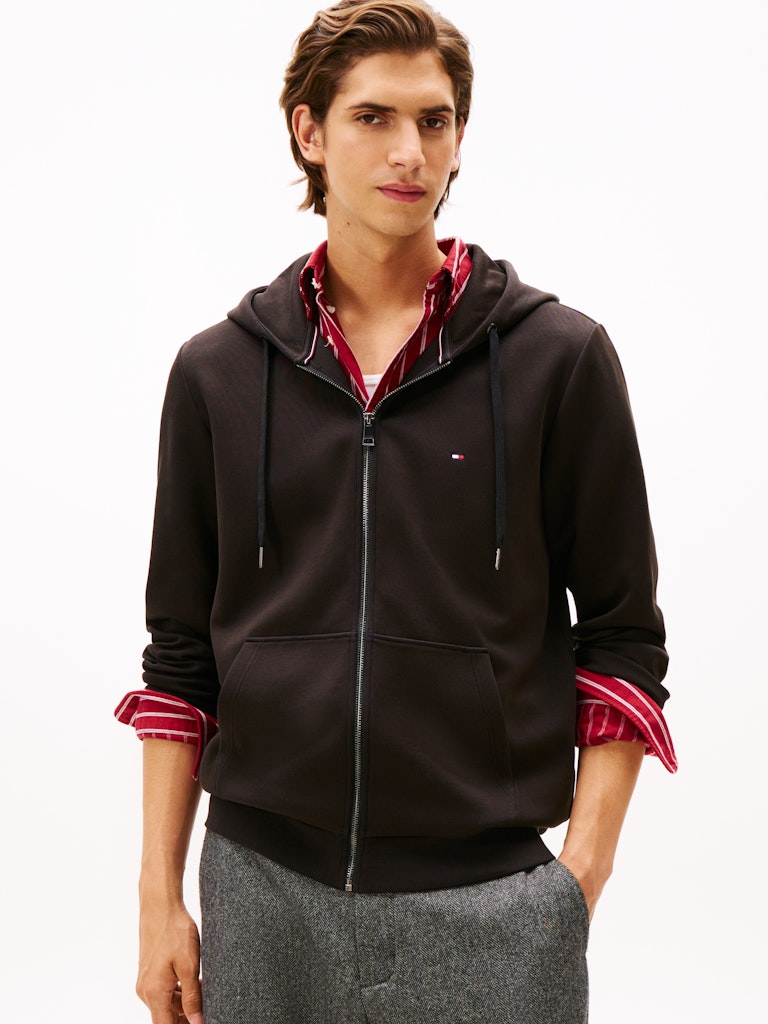 Tommy Hilfiger Erkek Tam Fermuar Kapşonlu Siyah Sweatshirt