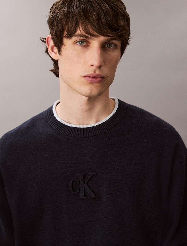 Calvin Klein Erkek Lacivert Viskon O Yaka Triko